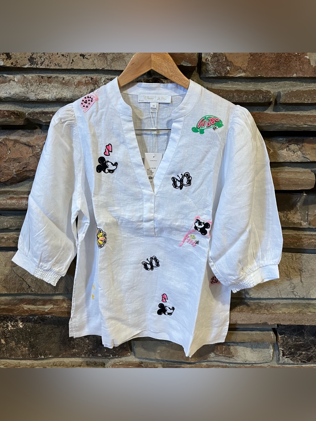 Lilly Pulitzer X Disney Mialeigh White Linen Embroidered Mickey & Friends Top